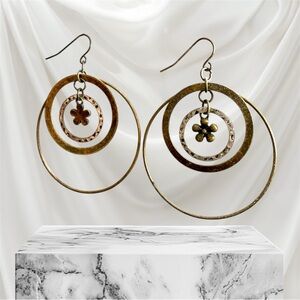 Gold-Tone Mixed. Teal Triple Hoop Floral Drop Earrings - Women Jewelry